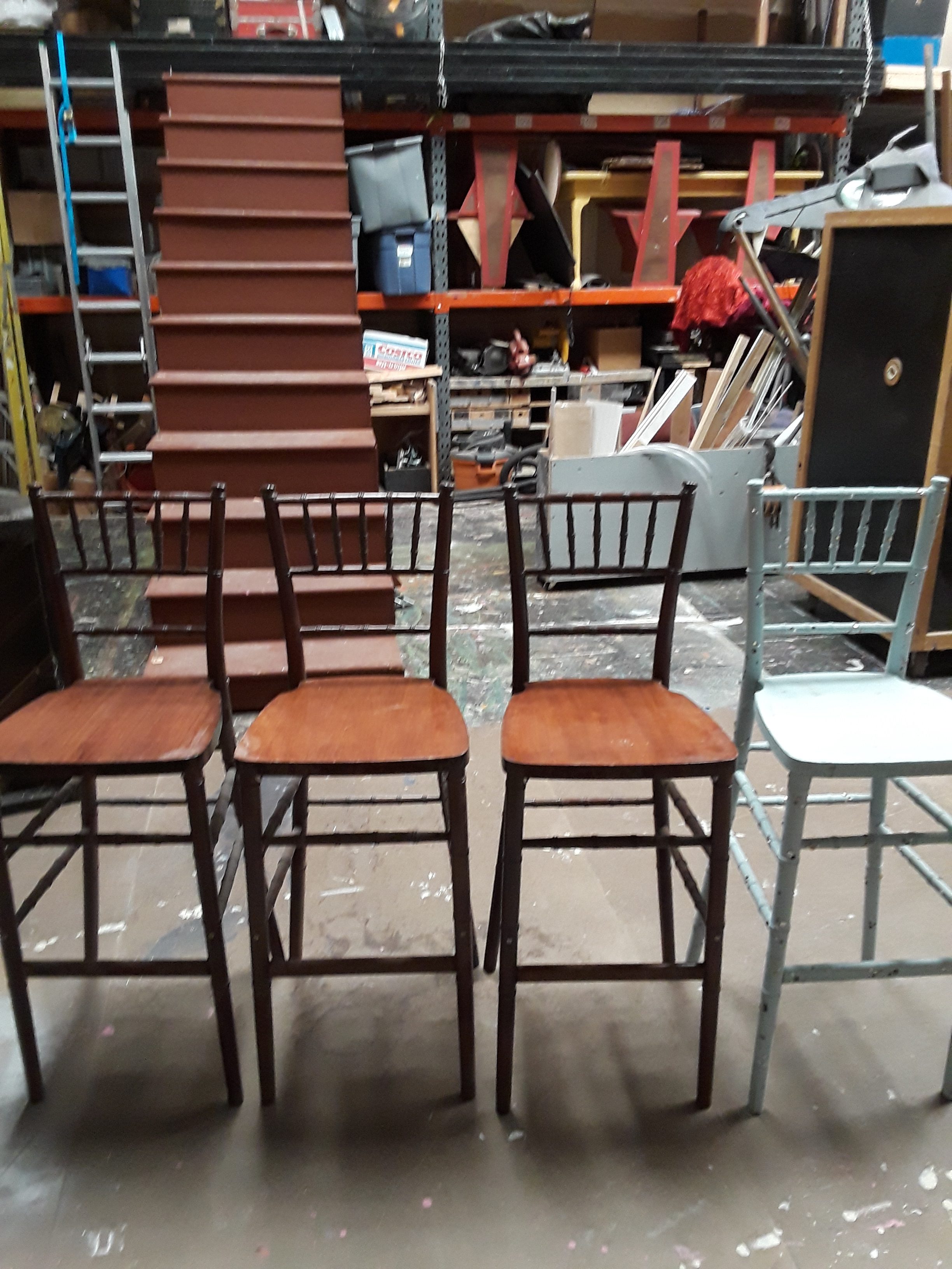bamboo chairs, high (3 dark, 1 painted)
