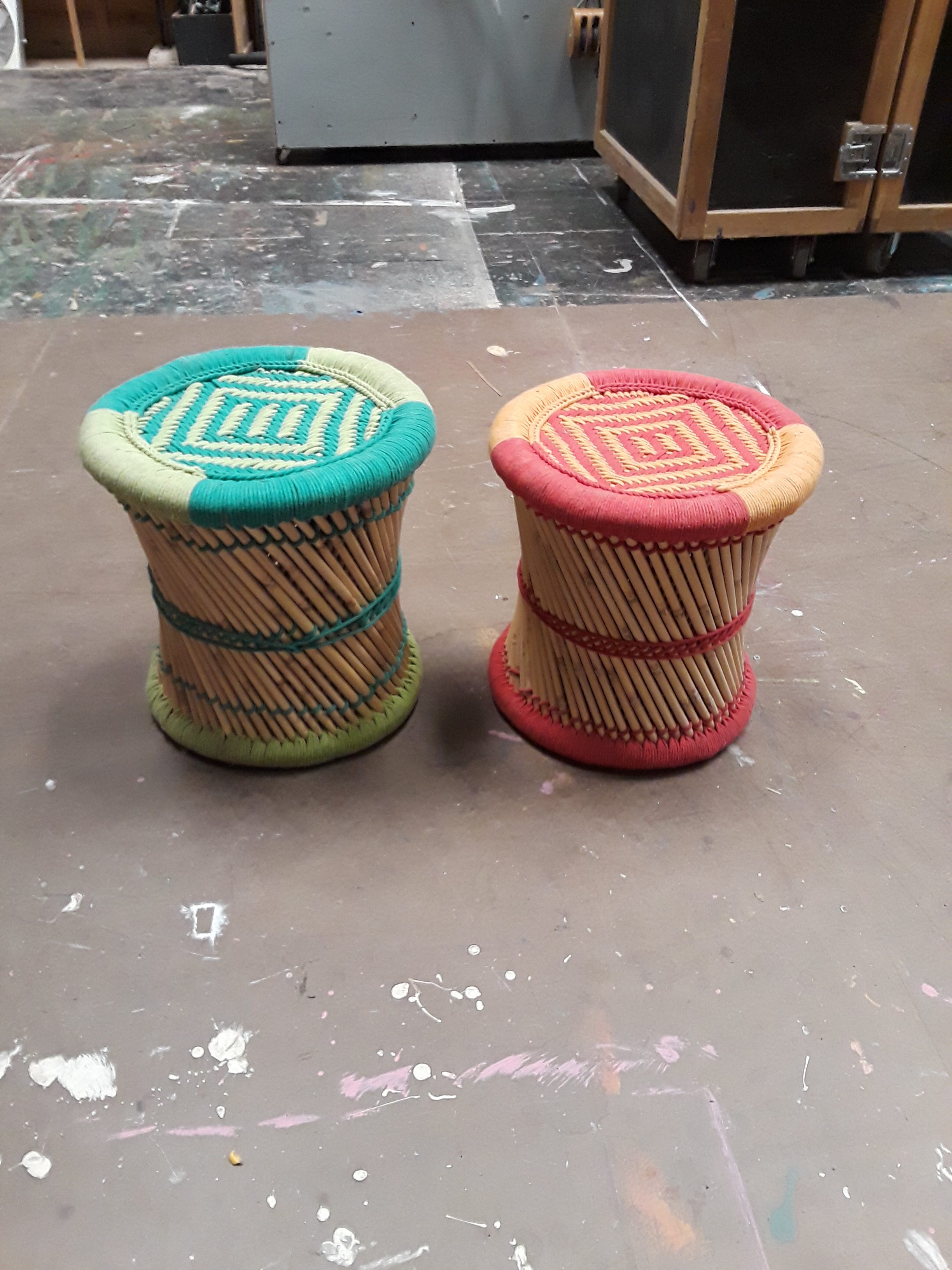 stools (2, bamboo teal & pink)