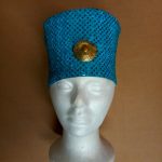 teal blue sequin w_gold button Egyptian hat