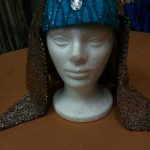 teal w_gold sequins draped cloth headpiece